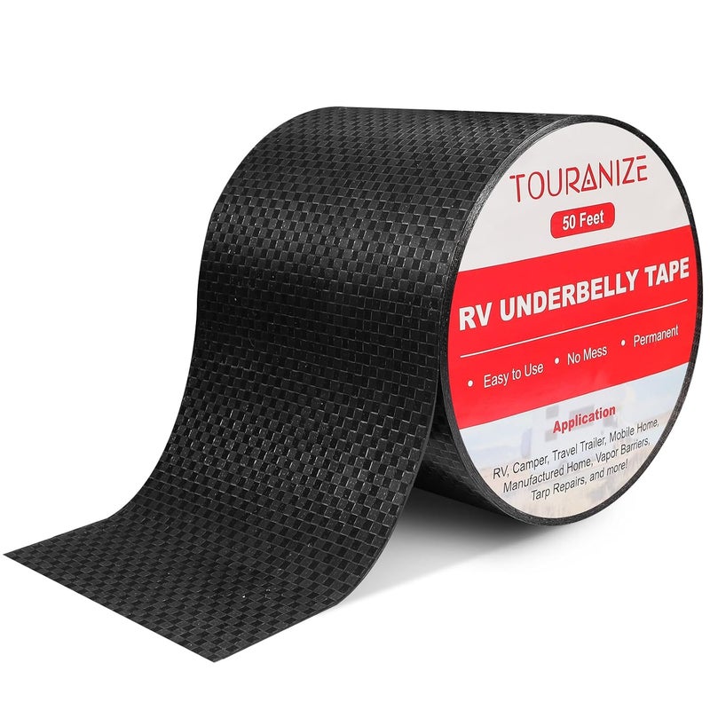 Touranize مواد تحت الجسم RV شريط تحت الجسم RV، 4 بوصة × 50 قدم شريط مرن مقاوم للماء مع لاصق دائم للختم لمنزل متنقل، مقطورة سفر، رقعة إصلاح تمزق، أسود - Image 1